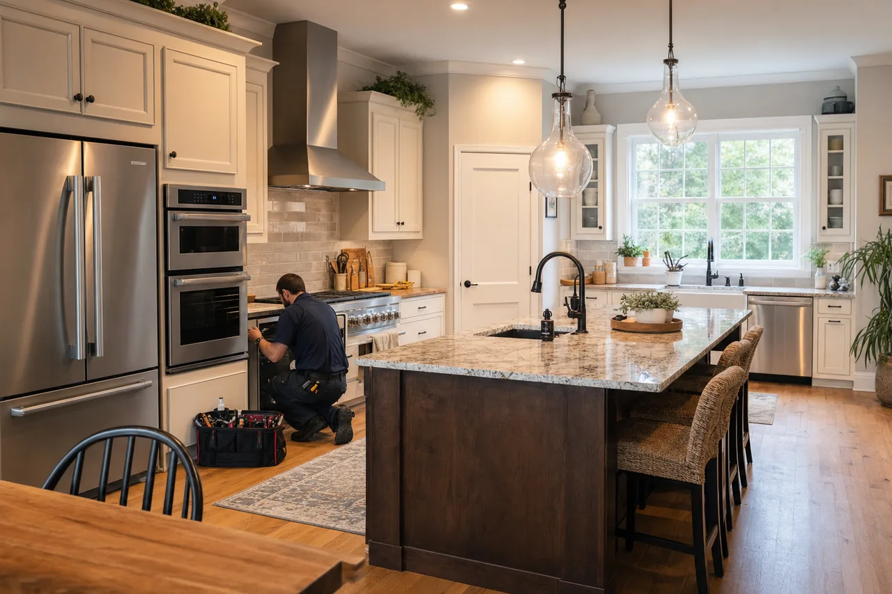 A luxury kitchen with built-in stainless appliances in a Harrison kitchen