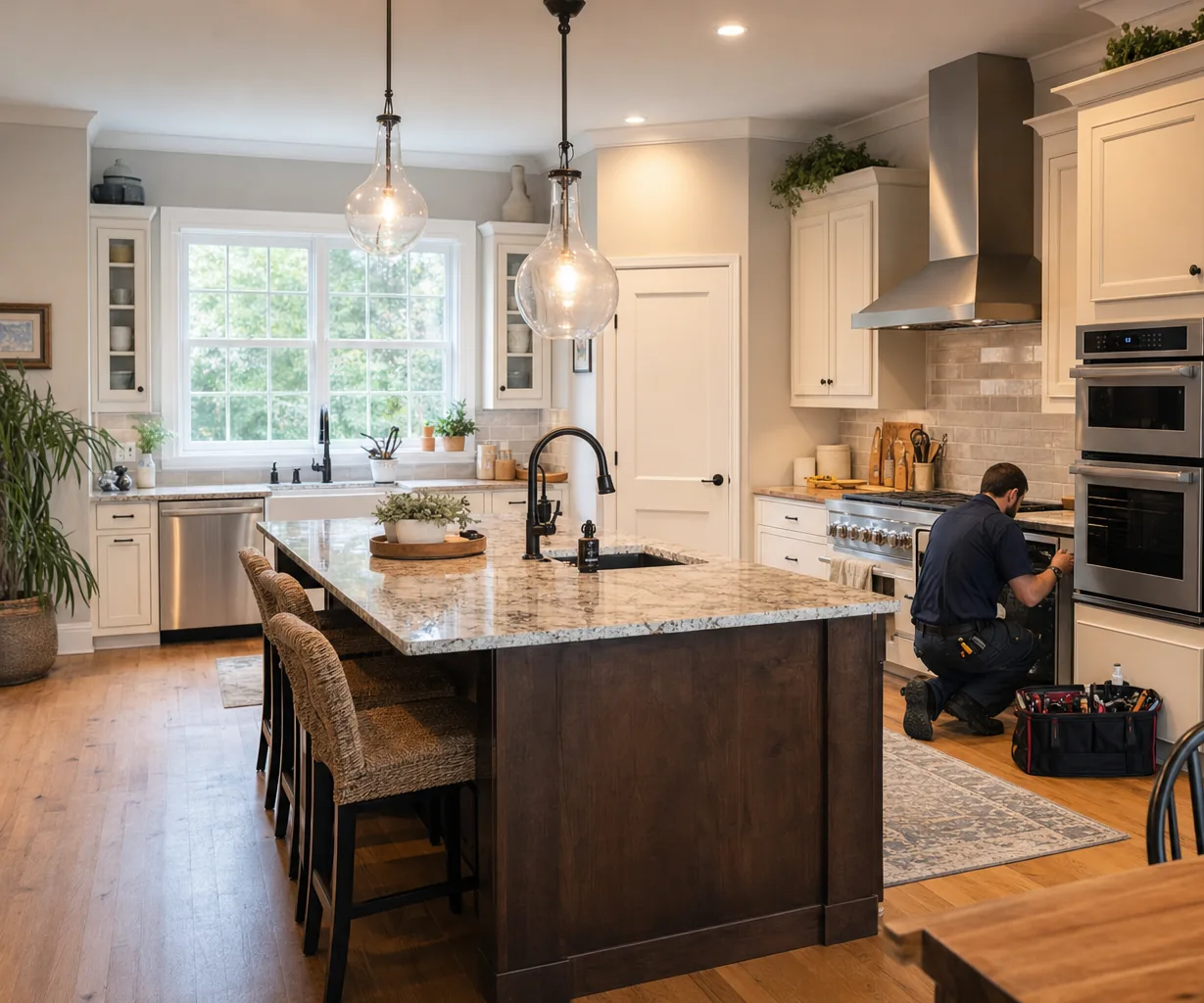 A luxury kitchen with built-in stainless appliances on a same-day visit